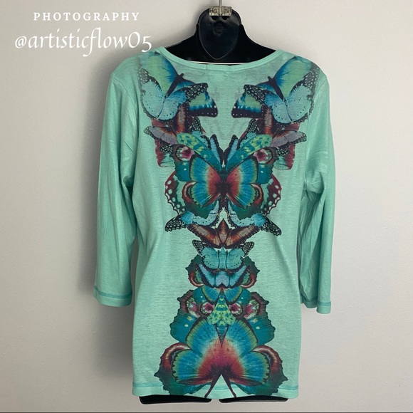 NEW One World 3/4 Length Sleeve Butterfly Top NWOT - Picture 3 of 5